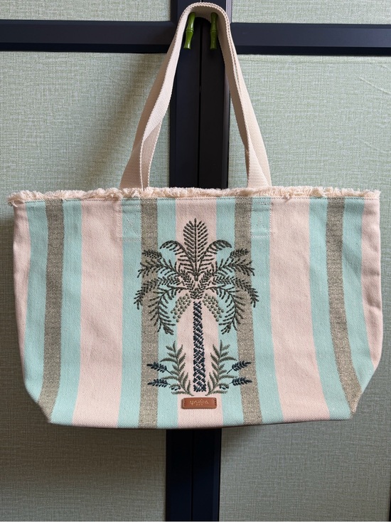 Spartina 449 Handbags - Spartina 449 Alljoy Landing Embroidered Palm Tree Striped Canvas Beach Tote